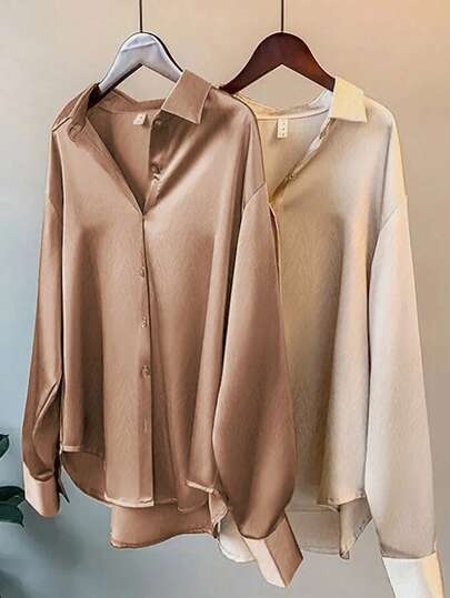 Islaluna Chemise élégante et intellectuelle à manches longues et boutonnée pour femmes, polyvalente pour le trajet domicile-travail