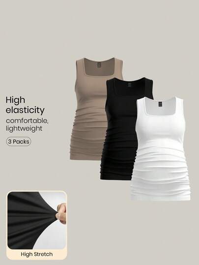 Modmama 3pcs Maternity Women's Solid Color Sleeveless Tank Tops, Casual & Simple, Perfect For Summer