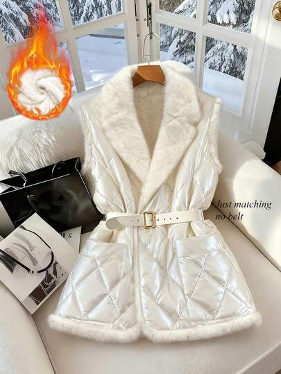 Franclia Chaqueta acolchada sin mangas de unicolor con forro térmico sintético, versátil para el invierno