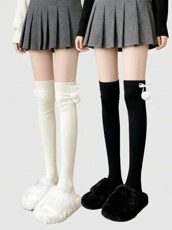 Fairycore 2 paia di calze sopra il ginocchio in stile carino, calze stile scuola JK Lolita fino al ginocchio, calze pelose e spesse sopra il ginocchio, calze invernali e autunnali calde sopra il ginocchio