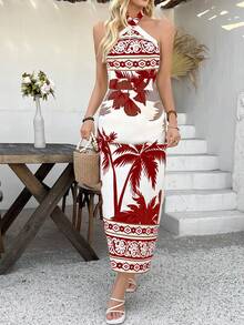 Chiquease Váy yếm buộc eo họa tiết Paisley thanh lịch dành cho nữ, màu đen và màu mơ, xuân/thu - Đỏ - Xem 4
