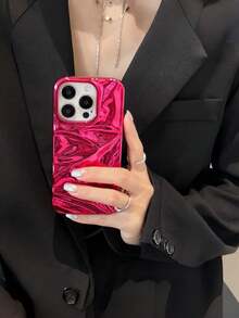 1 件装 3D 亮面单色波浪纹手机壳，兼容 16/15/14/13/12/11 Pro Max Plus，奢华闪亮防震保护套，纤薄贴合，日常使用礼品 - 玫紅色 - 查看 6