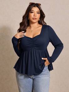Elaquor Plus Size Solid Color Casual Long Sleeve T-Shirt, Autumn