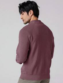 Manfinity Homme Men's Solid Color Raglan Sleeve Half-Zip Casual Knit Pullover Sweater - Lilac Purple - View 2