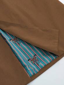 Écloséra French Retro Navy Blue Striped Fitted Lapel Original Fabric Belt Waist Closure Slant Pockets Women's Autumn/Winter Long Sleeve Trench Coat With Contrasting Butterfly Print Lining - Camel - View 6