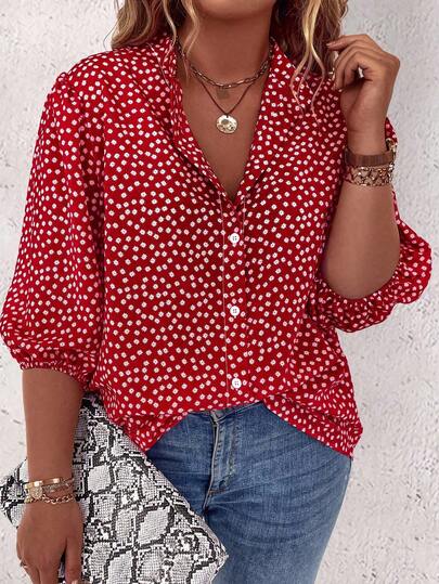 EMERY ROSE Plusstorlek damblus med blommigt tryck och lanternärm