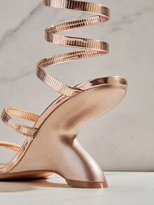 SHUZIA Women Gemstone Cross Ankle Strapped Chic Party Casual Sexy Elegant Chrome High Heeled Sandals For Christmas - Rose Gold - View 7