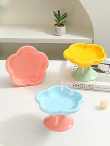 PETSIN 1个花卉图案陶瓷宠物高脚碗 - 符合人体工学的猫狗增高食盆，可支撑颈部，防呕吐慢食碗