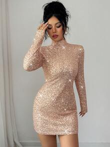 Rafferiza Elegant Party Dress, Sequined Dress, New Year's Dress, Sparkly Dress, New Year's Women's Clothing, Sparkly Sequined Women's Dress, Autumn And Winter Dress, Annual Meeting Dress, Autumn And Winter Women's Clothing - Champagne - View 6