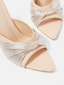 Pointed Toe Thin High Heels With Rhinestone Decor Sexy Women's Sandals Vacation Shoes Summer - Apricot - View 4