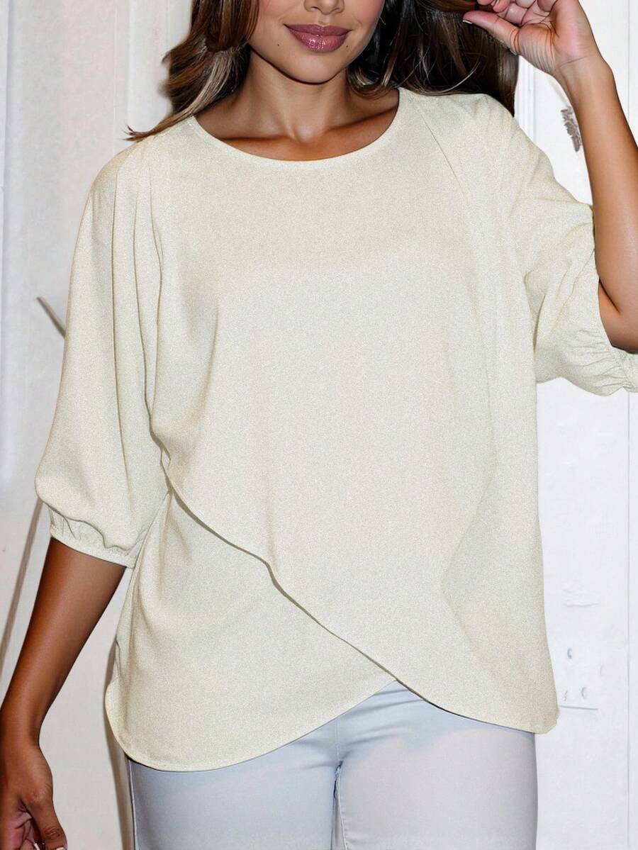 Áo quấn đơn giản màu trơn cỡ lớn cho nữ, thường ngày cho mùa xuân và mùa hè - Màu be - Xem 1