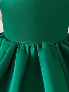 SHEIN Glamorique Kids Váy công chúa cho bé gái, váy dạ hội cho bé gái dịp Giáng sinh, váy bồng bềnh bằng vải tuyn satin xanh ngọc lục bảo có nơ, váy ruy băng bằng vải tuyn, váy sân khấu và dự tiệc trang trọng - màu xanh lá - Xem 5