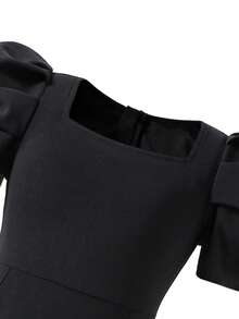 Tween Girls' Solid Color Casual Short Sleeve Summer Dress - Black and White - View 3