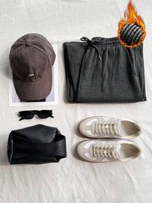 Modelyn 女士松紧腰抽绳休闲直筒宽松裤 - 深灰色 - 查看 4