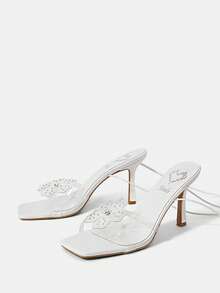 Tpu Translúcido Con Sandalias De Tacón Alto Con Decoración De Flores Y Mariposas De Diamantes De Imitación Para Mujer - Blanco - Ver 1