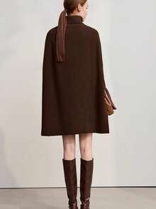 Airaco 女士纯色时尚现代高领斗篷毛衣 - 棕色 - 查看 4