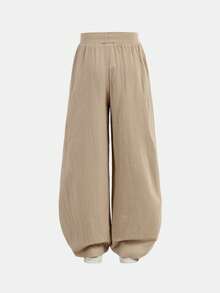 Quần ống rộng, cạp chun, chất liệu 100% cotton, thích hợp mặc hàng ngày cho bé gái tuổi teen, phù hợp cho mùa tựu trường. - Màu be - Xem 7