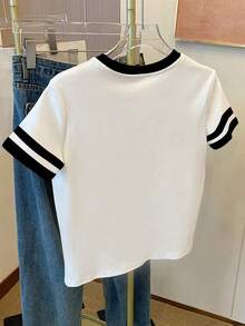 Resyla 女士大码T恤/独角兽图案刺绣/刺绣工艺/刺绣款式和时尚T恤/女士超宽松休闲撞色大码圆领T恤上衣/春夏