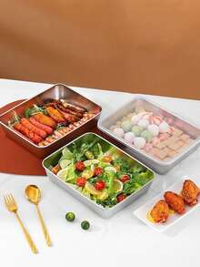 3件套不锈钢长方形食品储物盒带盖 - 可用于备餐、沙拉、甜点、腌制食品 - 多功能厨房收纳盒 - 彩色 - 查看 11