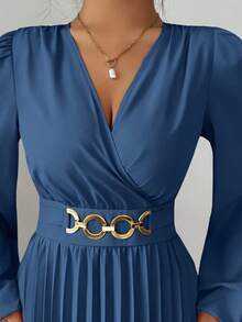 Elenzga Autumn/Winter Back To School Season Pleated Dress, Elegant For Birthday Party, Wedding - Blue - View 4