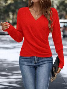 EMERY ROSE Women Casual Solid Wrap Sweater For Autumn & Winter, Christmas - Burnt Orange - View 5
