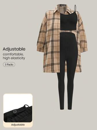 Modmama Maternity Women's Casual Light Sports Summer Outfit, Plaid Shirt 3pcs/Set