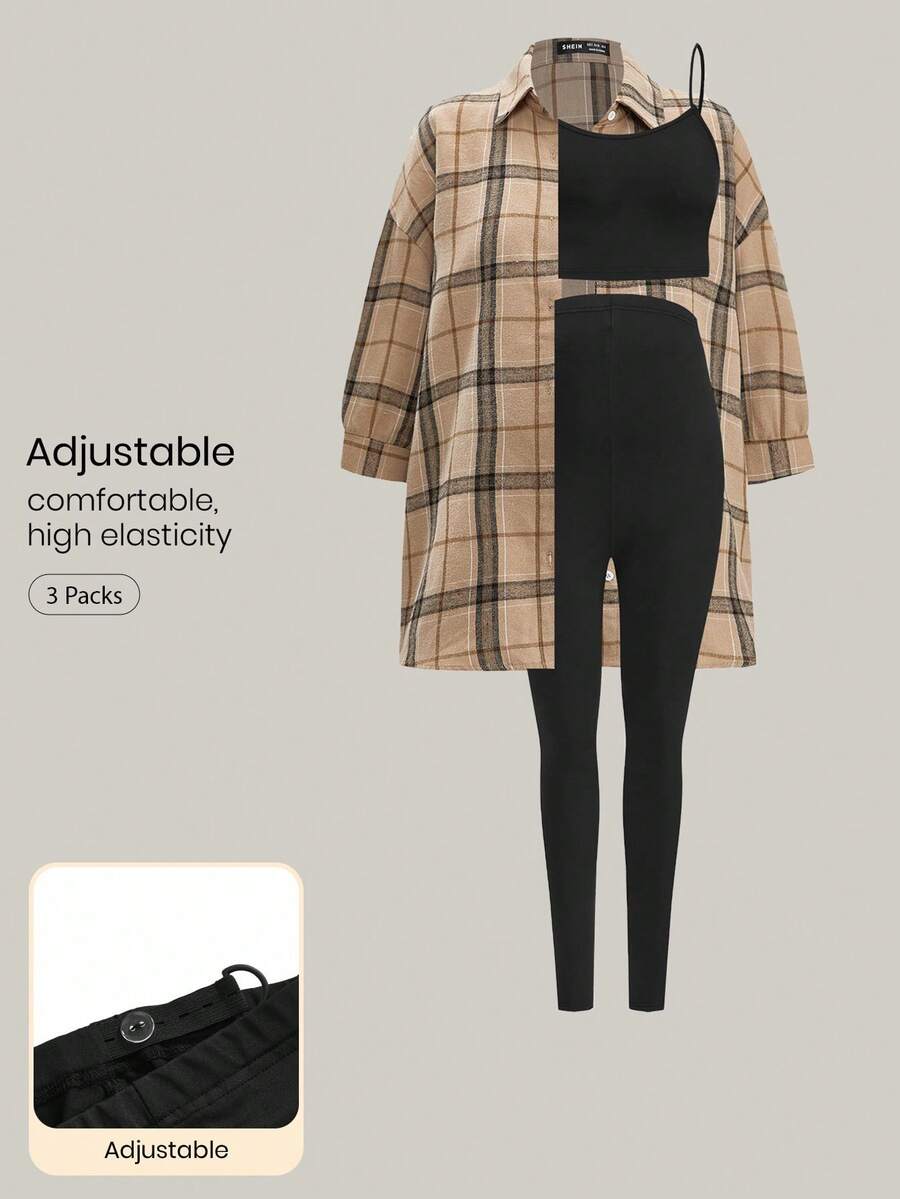 Modmama 孕妇女士休闲轻便运动夏季套装，格子衬衫 3 件/套