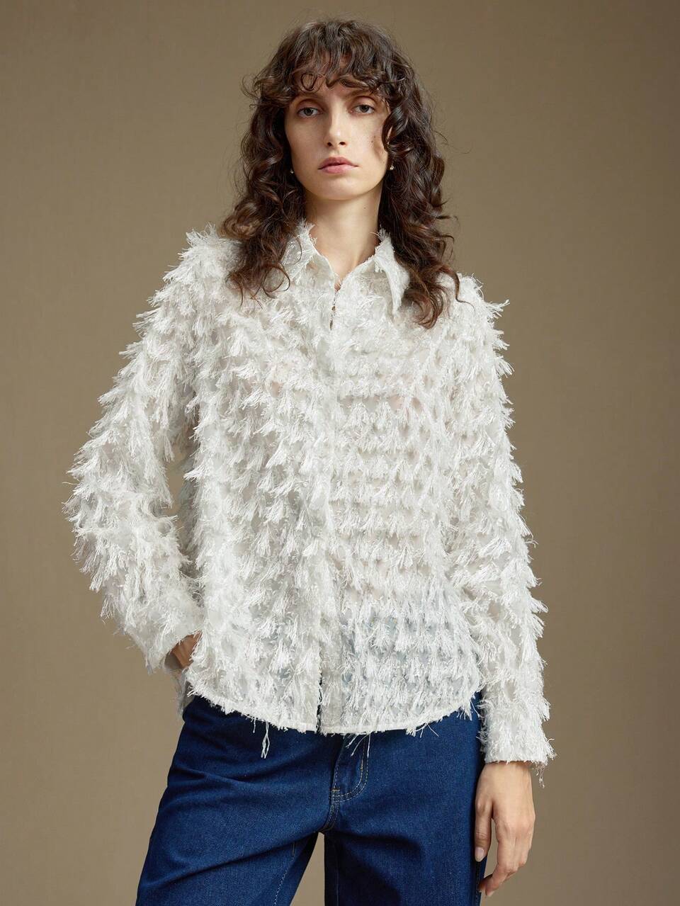 Women's Off-White Autumn Elegant Shirt For Night Out,Minimalist Button-Down Blouse,Woven Fabric Casual Urban Chic For Party,Office,Holiday&New Year