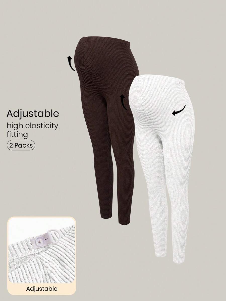 Modmama Pregnant Women's Solid Color Ribbed High Elasticity Casual Leggings - White - View 1