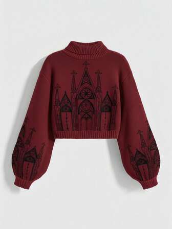 Goth Gotischer Palast bestickter Rollkragenpullover