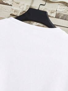 Manfinity Dauomo 男士休闲套头卫衣，经典白色圆领，英文字母印花设计，长袖，宽松版型，适合户外运动，日常穿着舒适，秋冬季款 - 白色 - 查看 5