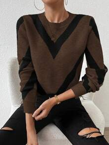Franclia Nuevo suéter de cuello redondo con estampado geométrico de rayas para otoño/invierno 2024 - Multicolor - Ver 4