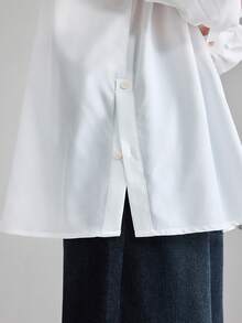 Ontre 2026春夏女式衬衫，高领侧开衩上衣，梭织面料，长袖，度假风，白色宽松版型，商务休闲通勤衬衫，适合办公室、教师、职业装、都市时尚等场合，百搭女式衬衫 - 白色 - 查看 8