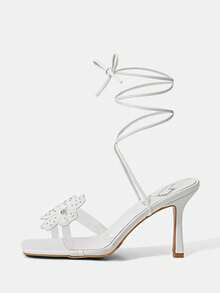 Tpu Translúcido Con Sandalias De Tacón Alto Con Decoración De Flores Y Mariposas De Diamantes De Imitación Para Mujer - Blanco - Ver 5