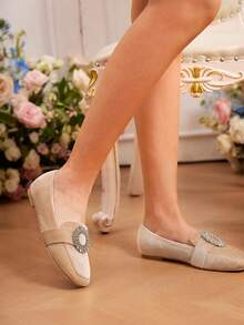 Champagne Colored Korean Velvet Flat Fashionable Comfortable Woman Shoes Flat Shoes For Spring And Summer - Champagne - View 9