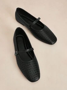 Rosivie 女式圆头复古芭蕾风格黑白撞色玛丽珍高跟鞋，休闲春季穿搭 - 黑色 - 查看 2