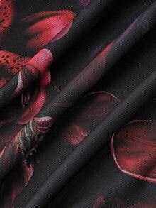 SHEIN MOD 大码女式花卉印花扭花前喇叭袖上衣和鱼尾裙优雅套装，女士秋季服装，秋季女式裙子秋季套装，高挑女装，女士秋季套装，度假装热带花卉两件套 - 彩色 - 查看 4