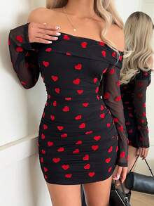 SHEIN EZwear 1 chiếc váy ôm sát tay dài hở vai gợi cảm dành cho nữ - màu đen - Xem 6