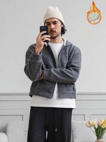 HUEFORM Men The Cropped Version Has A Texture That Matches The Plush Fabric, Which Is Warm And Cold-Resistant, And Fashionable.Zip-Up Hoodies For Men Winter Cardigan For Men Men Knitted Jacket - Grey - View 1