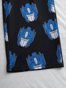 Transformers X SHEIN 男童机器人图案圆领落肩长袖针织上衣和裤子休闲睡衣两件套 - 黑色 - 查看 8