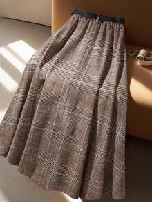 GlowEve CURVE Plus Size Women Fashionable Commuter Skirt, Autumn/Winter - Brown - View 2