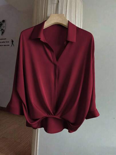 Franclia Elegant, avslappnad blus med 3/4-ärm och veckad fåll för kvinnor