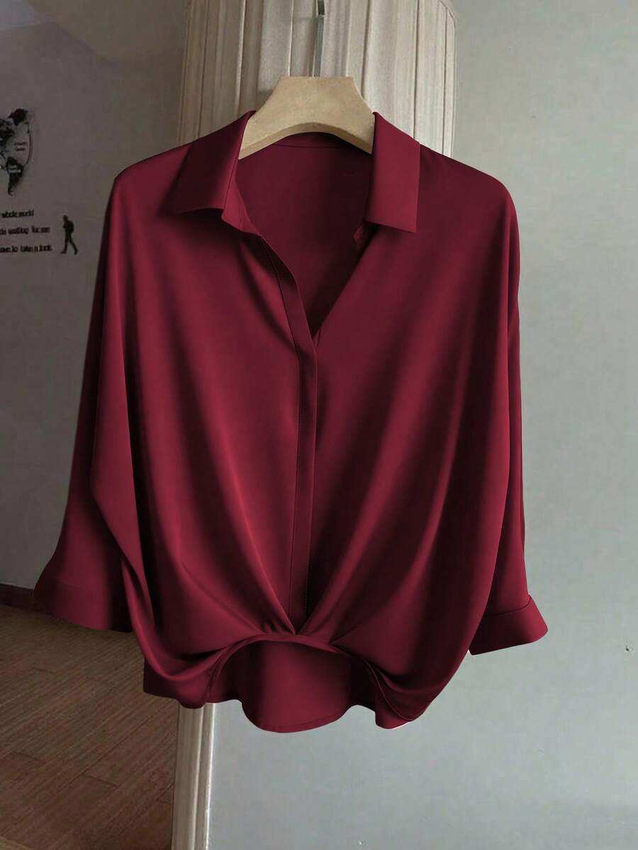 Franclia 女式优雅休闲七分袖褶边衬衫