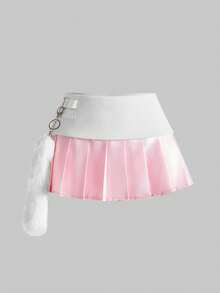 ROMWE Avant Y2K复古夜店电子音乐派对短款外套和迷你裙两件套，女士秋冬装 - 粉色 - 查看 4