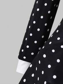 SHEIN Vestido preto com gola Peter Pan e bolinhas para meninas, vestido formal preto, vestido gótico para meninas, adequado para deslocamento diário, passeios, apresentações, festas, outono e inverno