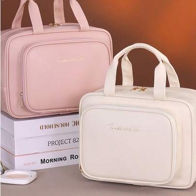 1 件装大容量 PU 防水便携旅行化妆包独特设计女士化妆品收纳包储物柜装饰梳妆台洗漱包桌面收纳包化妆包化妆袋旅行必备化妆品收纳包梳妆台配件