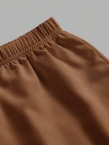 Shapeblank Felpa da donna casual con orlo finto a strati, indumento versatile e abbinabile, con bordo bianco e coprente per il fondoschiena - Castano - Visualizzare 7