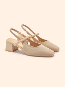 CUCCOO BASICS Giày cao gót mũi nhọn thời trang thiết kế khóa cài cho nữ, đa năng khi diện hàng ngày - Màu be - Xem 2