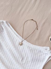 SHEIN 少女白色针织休闲简约纹理面料不对称褶皱短款上衣，适合春夏穿着，休闲百搭，个性风格，日常穿着 - 白色 - 查看 3