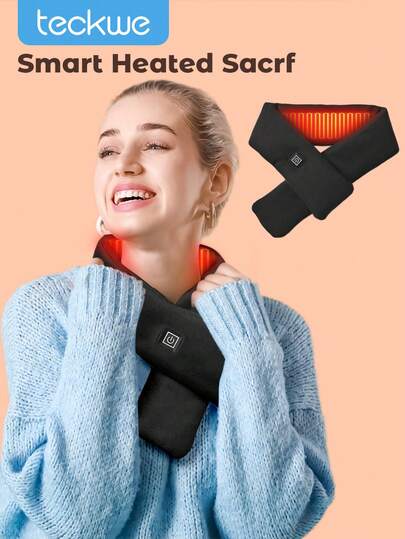 Teckwe 1pc Warm Scarf, Heated Scarf, Winter Scarf, Washable, USB Powered (Requires Separate Power Bank),Soft Warm Scarves Heating Modes For Outdoor Cycling Skiing Skating